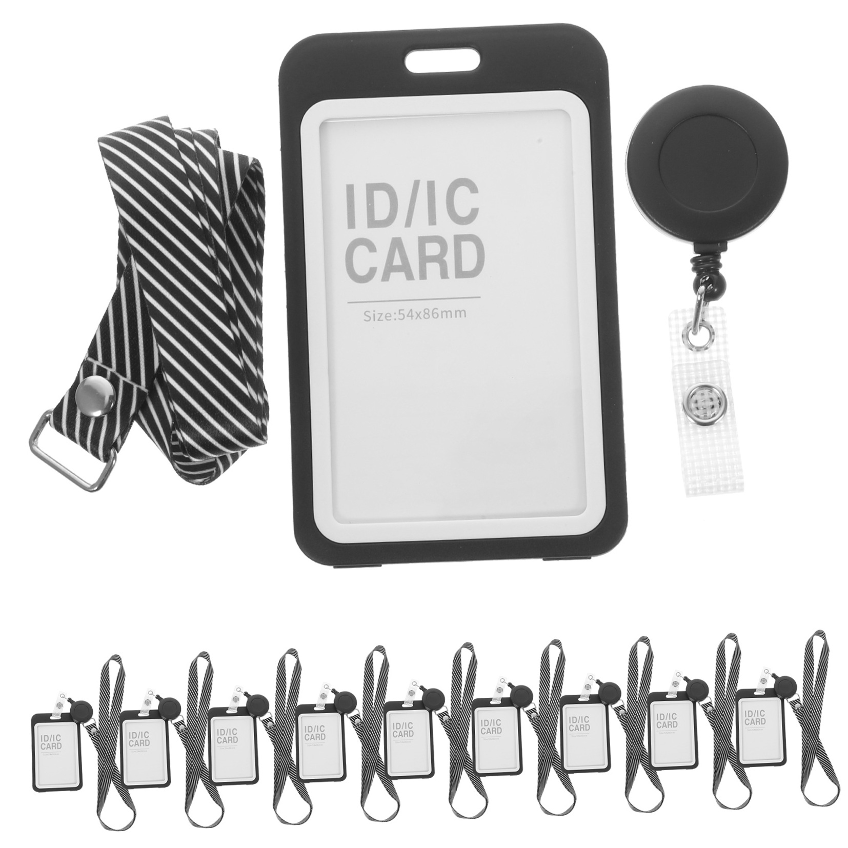 HEANUJJ 10 Sets Clear Reusable Badge Holder Sleeves with Black Lanyards for Staff ID, Library Cards, and Office Use