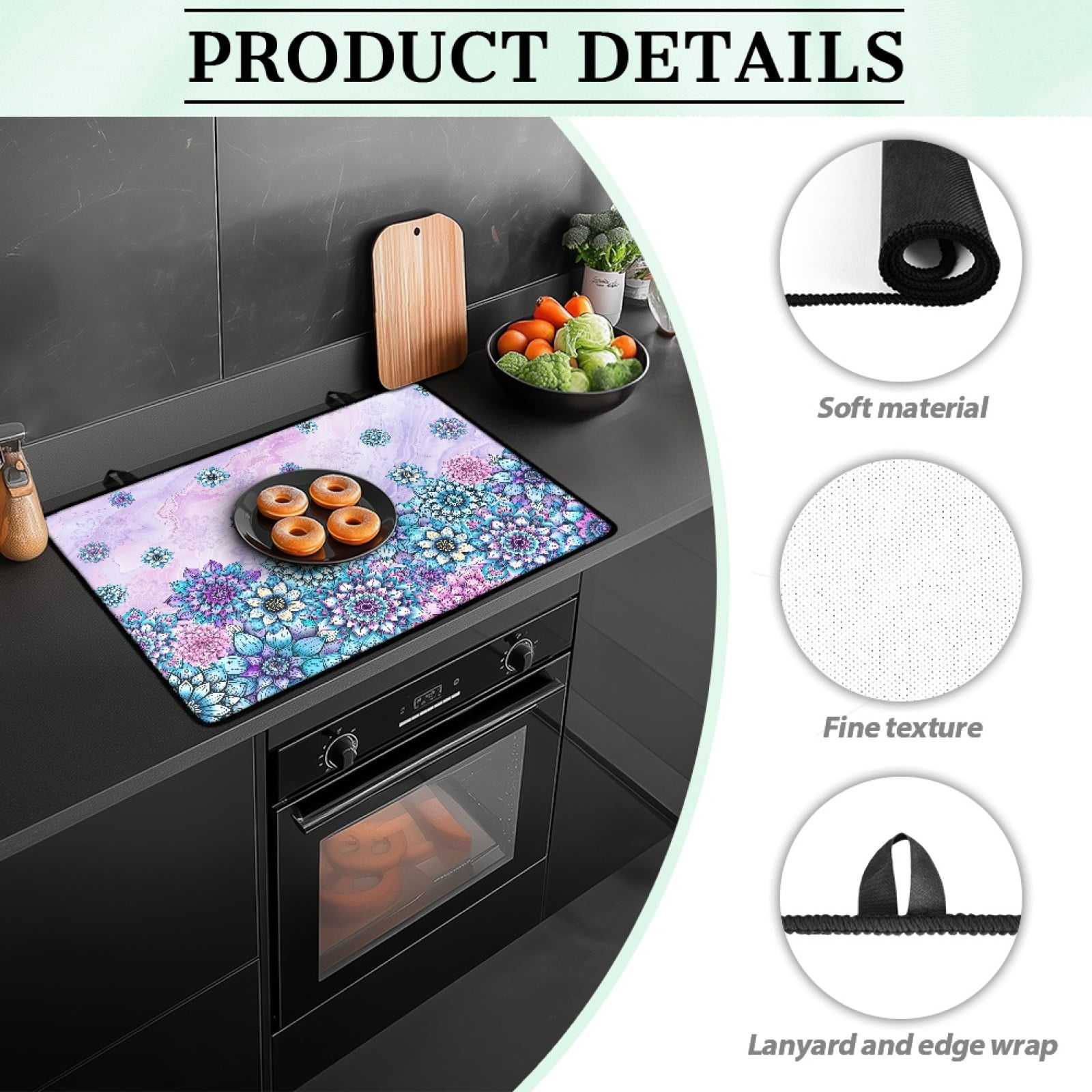 Renewold Glass Stove Cover Cooktop Protector Foldable Electric Stove Top Protector Non-skid Countertop Protector Washer Dryer Top Cover for Home Decor, Bohemian Flower Marble
