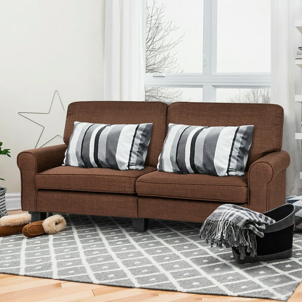 Gymax Sofa Couch Loveseat Fabric Upholstered Curved Armrest Home
