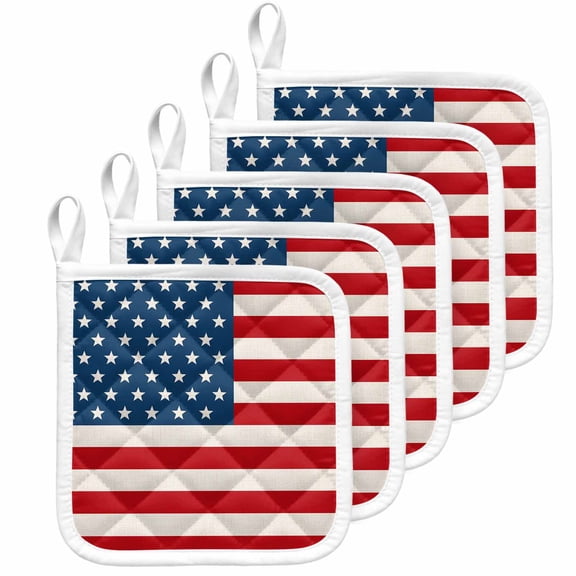 4th of July Pot Holders for Kitchen Heatproof Potholder, 5 Pack Red Stripes Independence Day Hot Pads Multipurpose Oven Pads Cloth Potholders Trivet for Cooking Baking