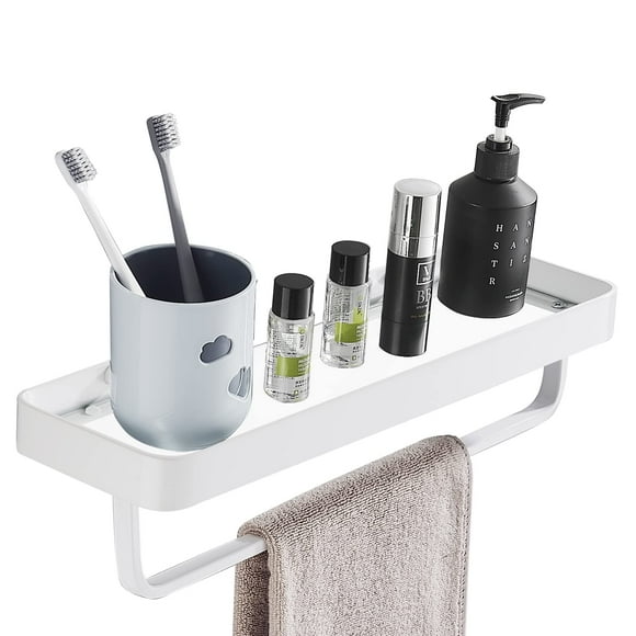 Estante de baño SIMVE de vidrio templado con toallero blanco