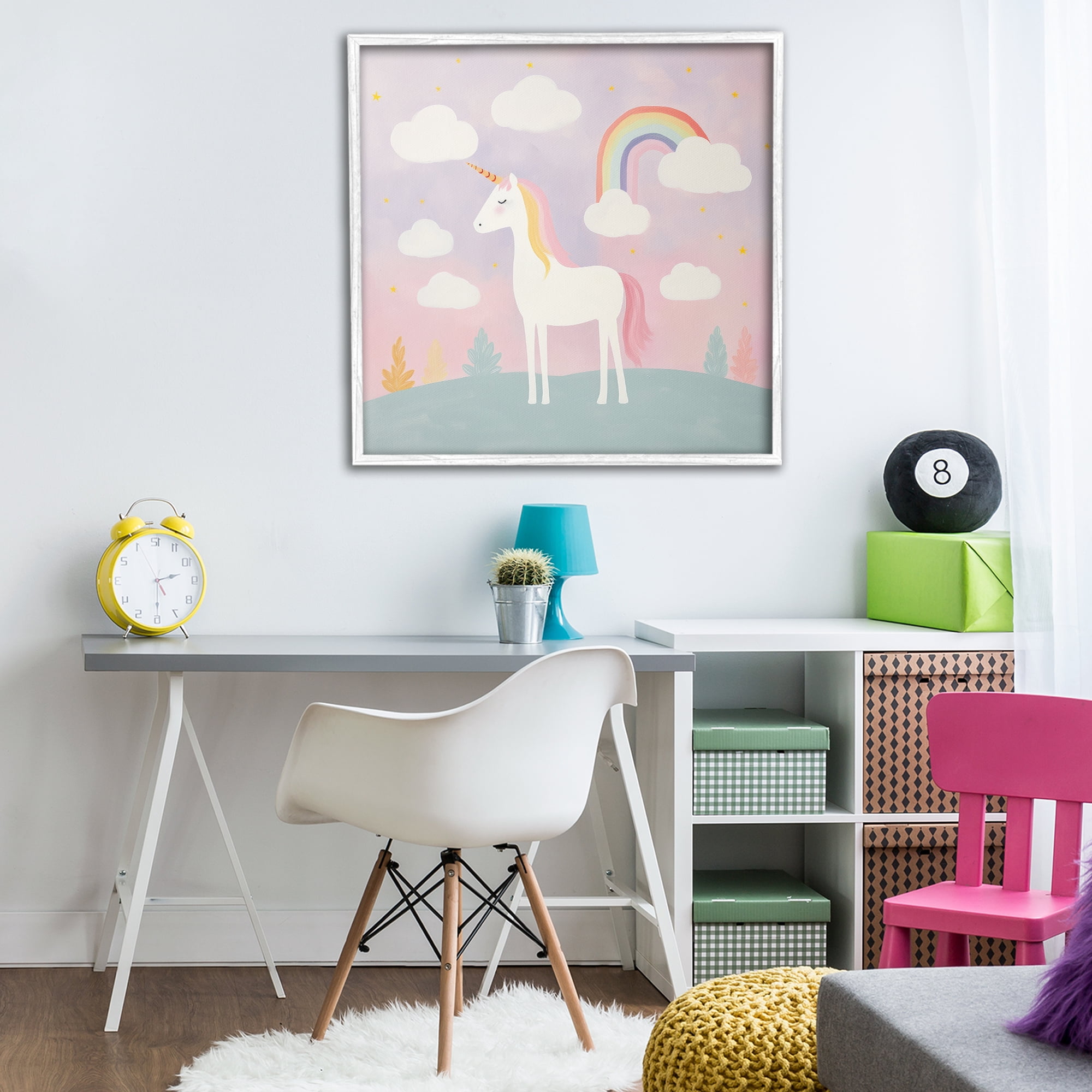 Stupell Industries Mystical Unicorn with Rainbow & Clouds White Framed Giclee Art, design by Lazar Studio