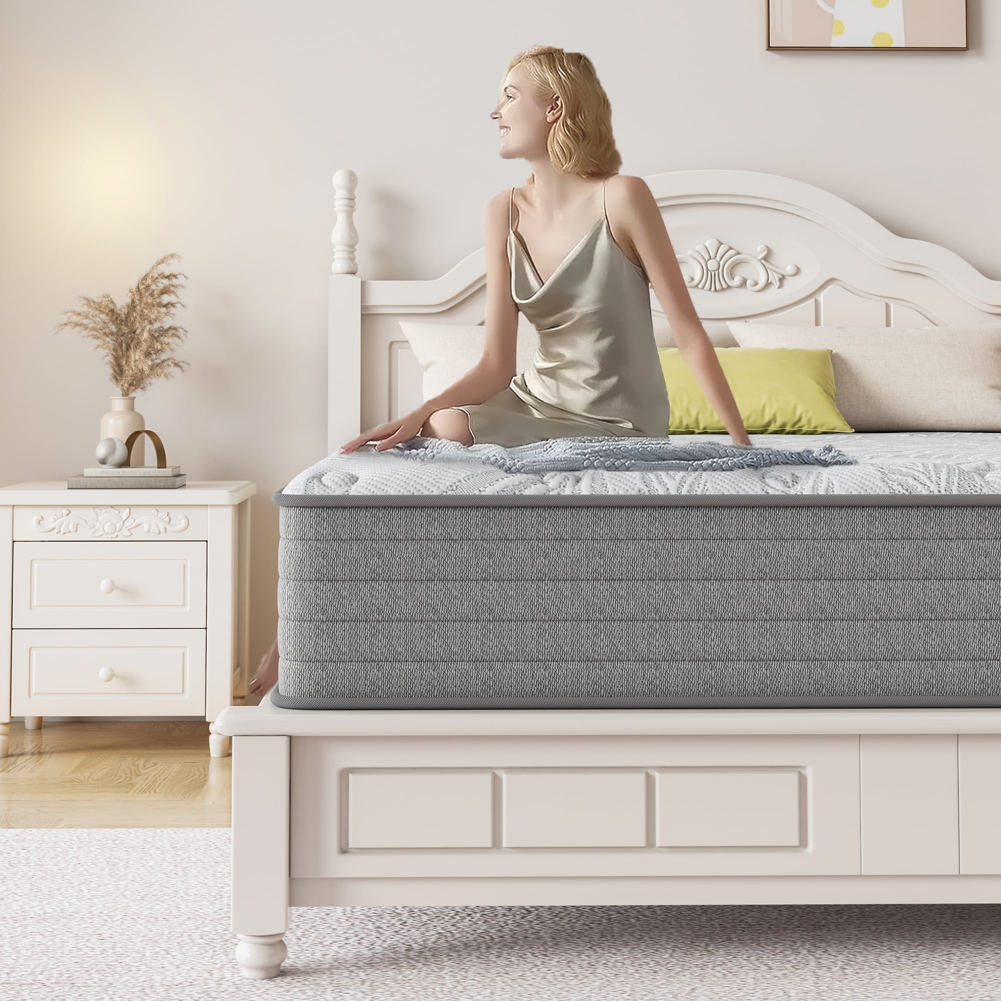 California King Mattress, KOW 12 inch California King Size Gel Innerspring Memory Foam Hybrid Mattress in a Box ,Medium Adult