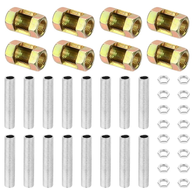 Uxcell 40 Pcs M10×25 Metal Hexagon Open Coupling Nut with Threaded Pipe and Hex Nut