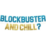 Block Buster and Chill Glitter Banner - Funny Throwback 90's and 80's Theme Party Decoration, Favors & Supplies