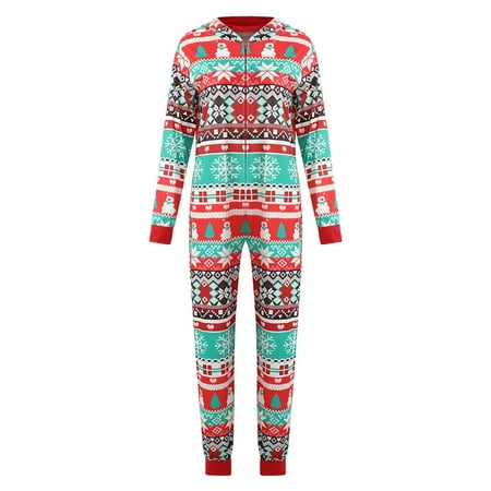 

Jialili Christmas Women Mommy Printed Long Sleeve O-Neck Zipper Xmas Family Matching Jumpsuit Pajamas Red XL