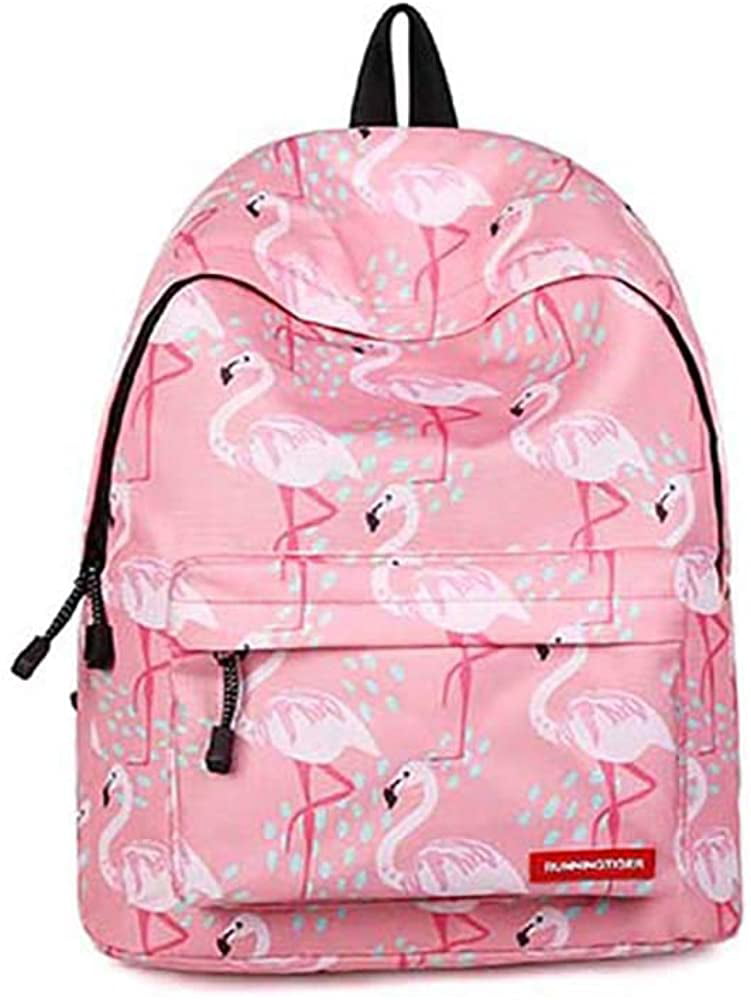 Fruits And Leaf Leather Backpack for Women Schoolbag Casual Daypack PU Backpack Cute Flamingo