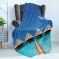 thumbnail image 4 of Landscape Soft Flannel Fleece Throw Blanket, Maldives Dock Clear Waters Tropical Nature Polynesian Design, Cozy Plush for Indoor and Outdoor Use, 50" x 70", Turquoise Azure Blue, by Ambesonne, 4 of 5