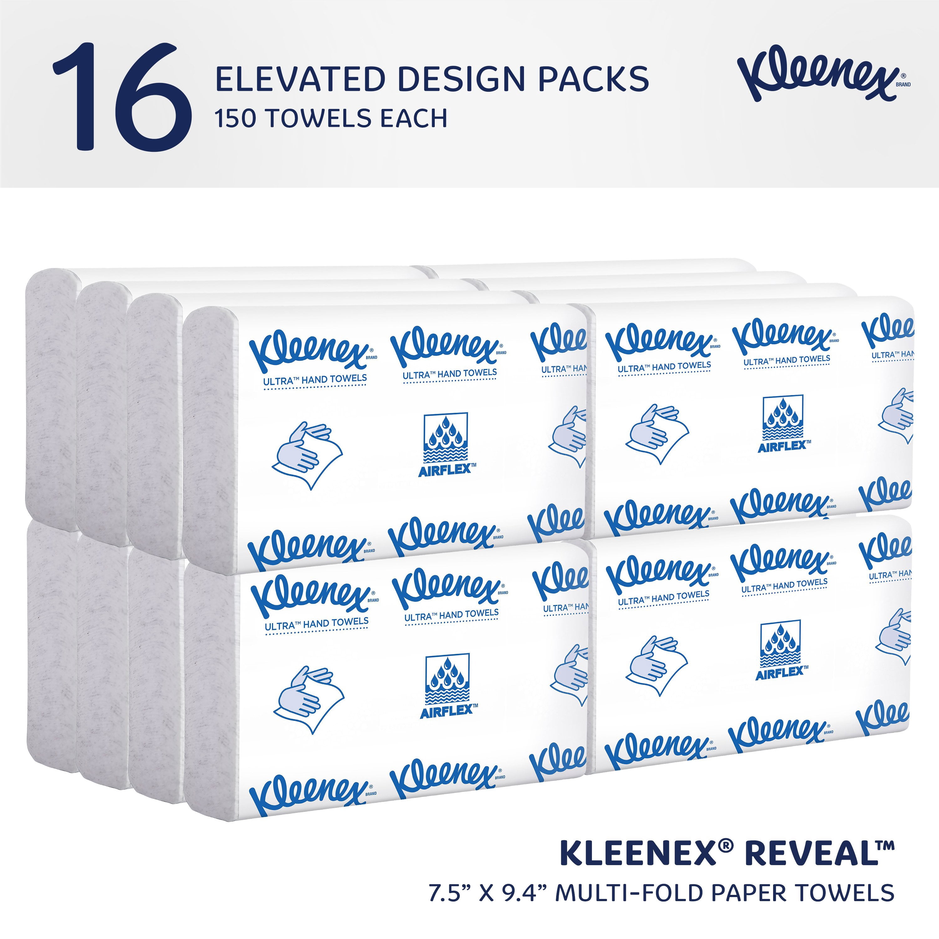 Kleenex Reveal Multifold Paper Towels, Bulk (46321), 2-Ply, 7.5" x 9.4" Towel, for Kimberly-Clark Professional Countertop System Dispensers (150 Sheets/Pack, 16 Packs/Case, 2,400 Sheet Total)