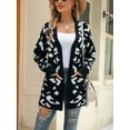 thumbnail image 1 of Charmo Womens Leopard Knit Cardigan Open Front Sweaters with Pockets Long Sleeve Outwear, 1 of 6