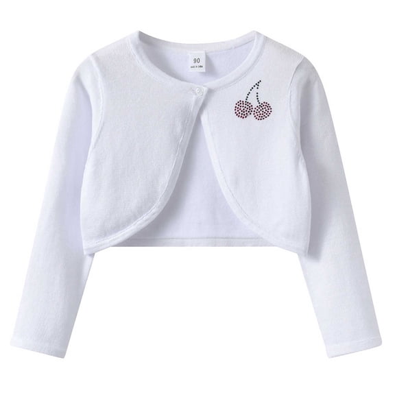 Mooqilaa Girls Knitted Cardigans, Open Front Lightweight Long Sleeve Cropped Kids Cardigan Sweaters White Size 10-12