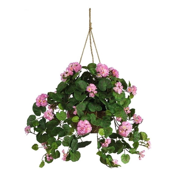 Pemberly Row Geranium Hanging Basket Silk Plant in Pink/Brown