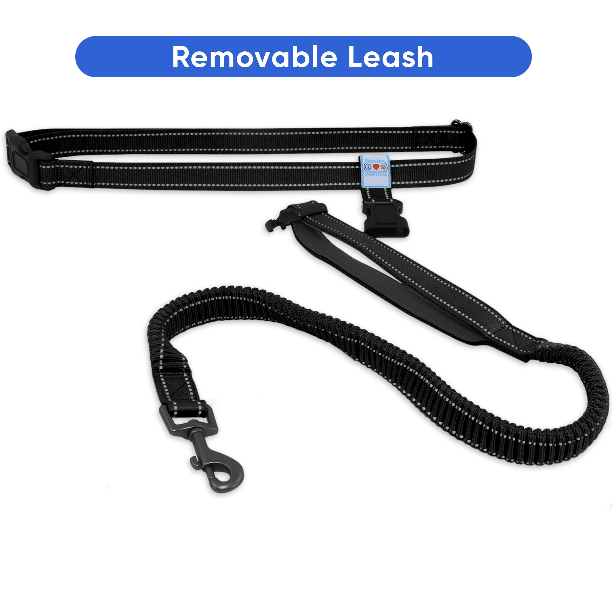 Pawtitas Dog Running Leash Hands Free for Large and Medium Dogs Reflective Dog Running Leash - Black Leash