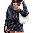 thumbnail image 3 of Gynyvoja Women Polka Dot Jacket Stand Collar Cropped Jackets Zip Up Coat Casual Spring Jacket with Pockets Navy Blue XS, 3 of 9