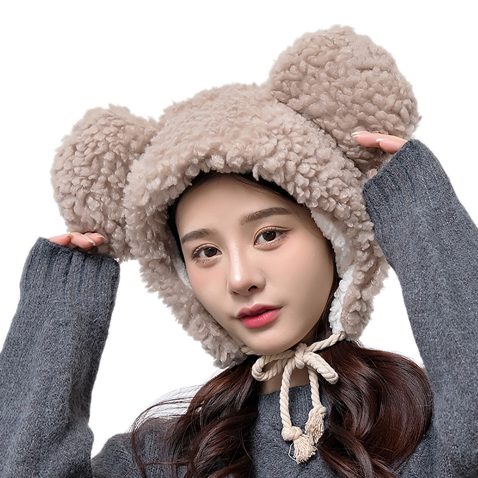 Women Cute Cartoon Thick Hat Ear Protectors Warm Plush Hat Scarf