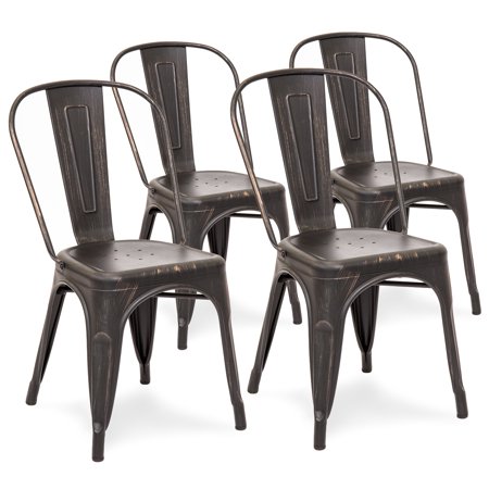 Target Bistro Chair Best Choice Products Metal Industrial Distressed Bistro Chairs for Home, Dining Room, Cafe, Restaurant Set of 4, Bronzed Black ()