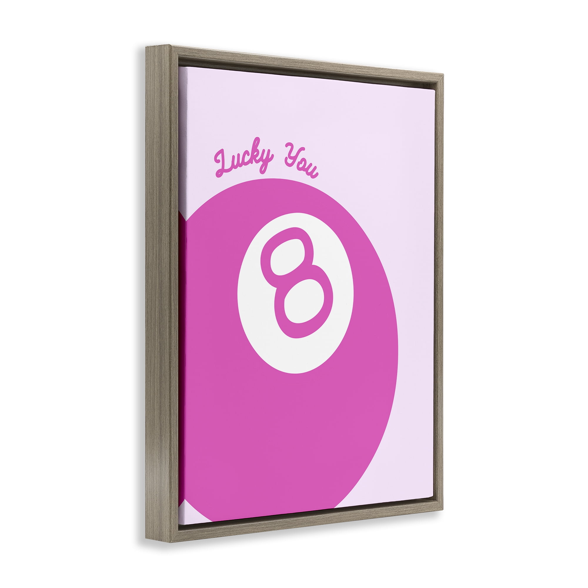 Stupell Industries Lucky You Eight Ball Text & Numbers Painting Brown Floater Framed Canvas Art Print Wall Art, 25 x 31