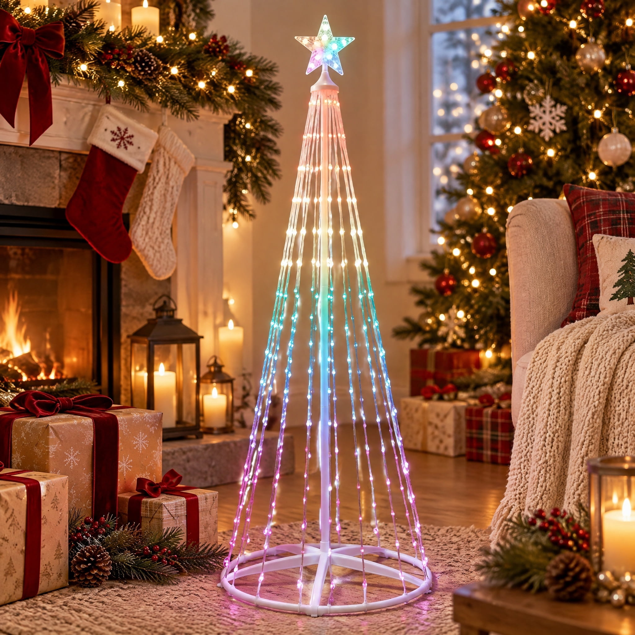 Indoor/Outdoor LED Smart Light Tree with 266 Lights, Multicolor, 6', by Holiday Time