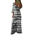 thumbnail image 1 of EIMELI Robe Maxi Décontractée Grande Taille Automne Femme Teinture sur Nœuds Manches 3/4 Col en V Kaftan Ample, 1 of 8
