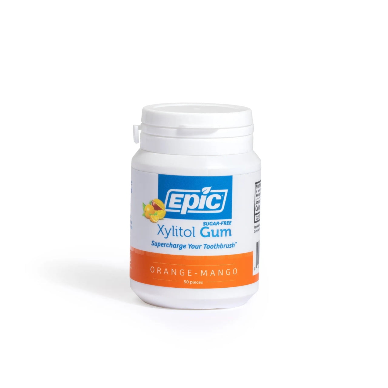Epic Xylitol Chewing Gum - Sugar Free & Aspartame Free Chewing Gum Sweetened w/Xylitol for Dry Mouth & Gum Health (Orange-Mango, 50-Piece Bottle, 3 Bottles)