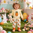 thumbnail image 2 of Rhuody Easter Outfits For Girls Boys Girls Long Sleeve Carrot Embroider Romper Bodysuit Pants Headbands Round Neck Nightwear Trend Wear 0-3 Months White, 2 of 9