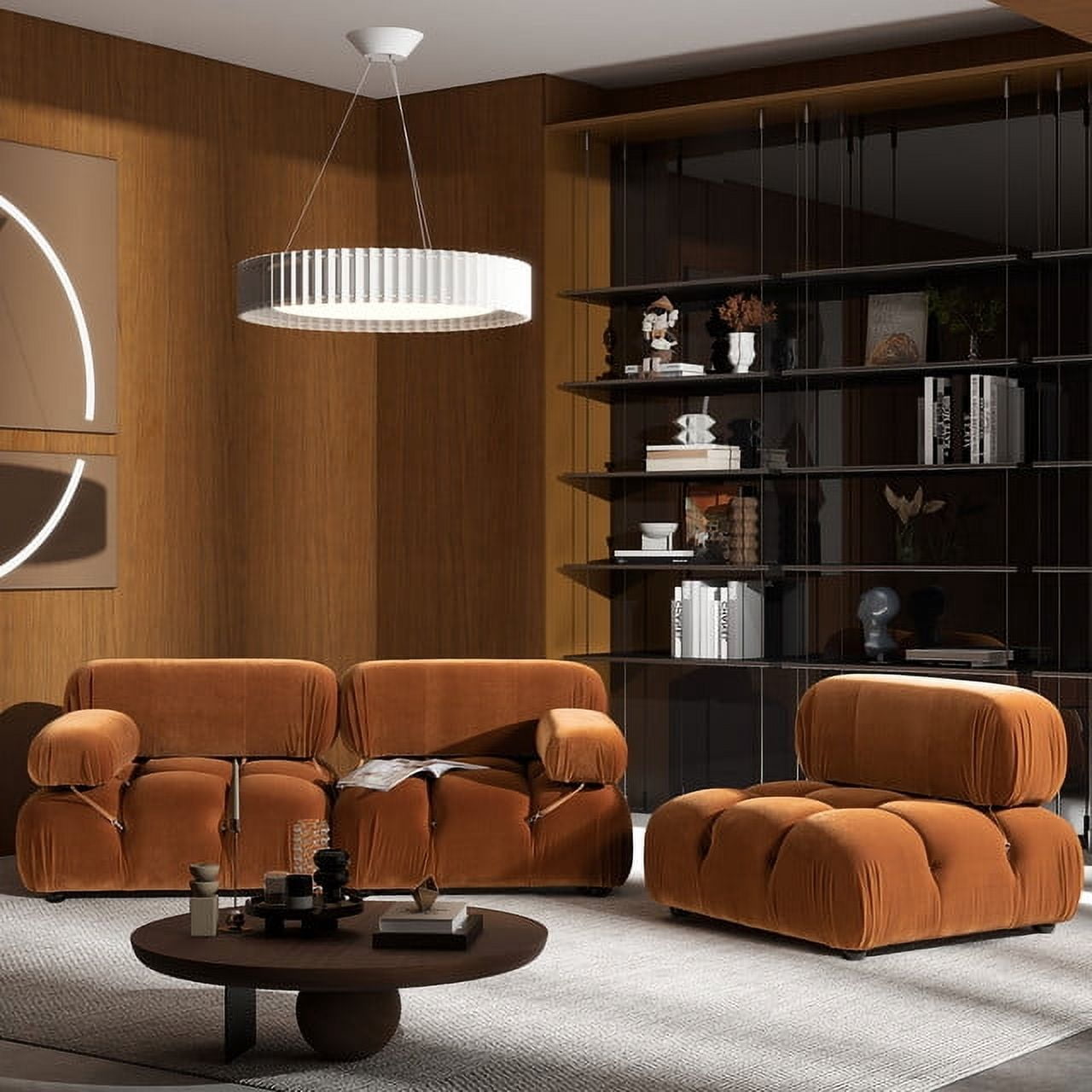 Jennifer Taylor Home Marcel 72.5" Bubble Modular Modern 2-Piece Loveseat Sofa, Burnt Orange Performance Velvet