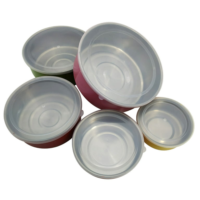 5 Pcs Mixing Bowls Metal Stainless Steel Set, Microwavable Kitchen Food  Containers With Airtight Lids