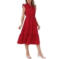 thumbnail image 4 of INSPIRE CHIC Polka Dot Dress for Women's Summer Ruffle Sleeve Tie V Neck Casual Beach Vacation Midi Dresses L Red, 4 of 6