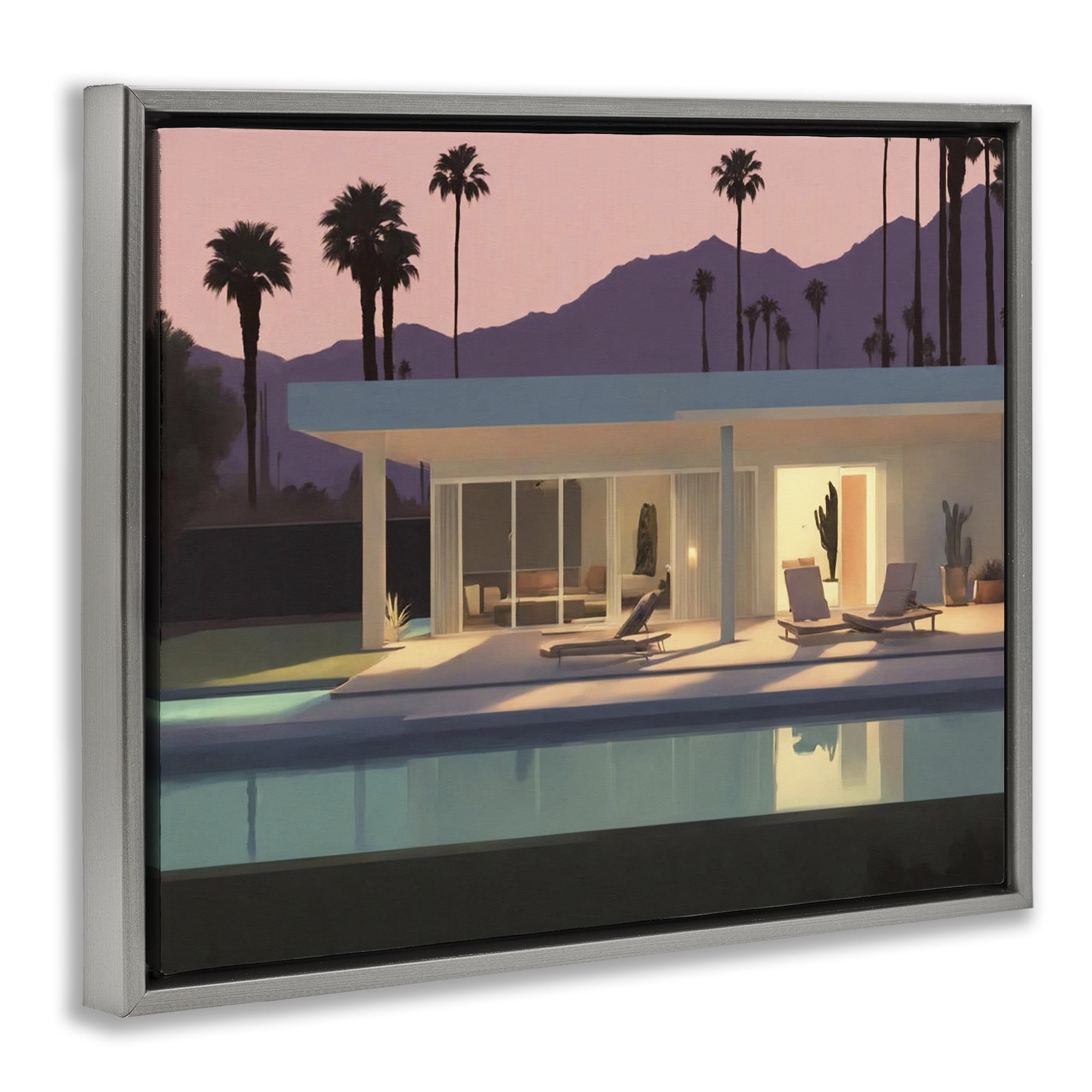 Stupell Industries Summer Pool Reflection Landscape & Nature Painting Gray Floater Framed Canvas Art Print Wall Art, 31 x 25