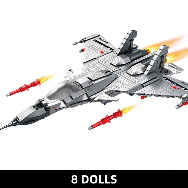 Bloques de construcción de la serie de armas de la Fuerza Aérea Militar, juguetes de avión Jet, chopper, J-15, tiburón volador, regalo de cumpleaños para niños,No box with 8 dolls