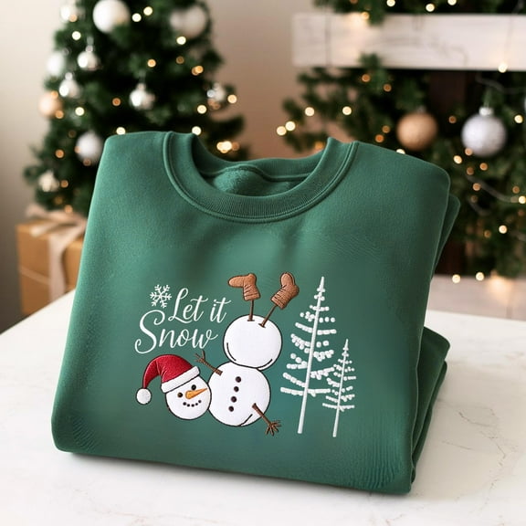 Let it Snow Embroidered Sweatshirt, Christmas Upside-Down Snowman Embroidery Shirt, Holiday Xmas Gifts