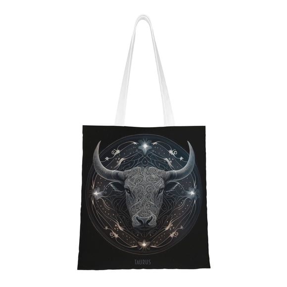 YFYANG Reusable Cotton Canvas Tote Shopping Bag, Taurus Pattern Washable Portable Grocery Bag for Daily Travel