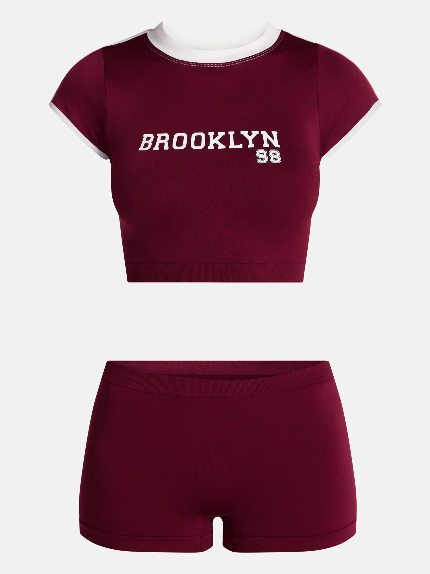 No Boundaries Seamless Cropped Tee and Boyshorts Set, 2 Piece, Women's XS-XXXL
