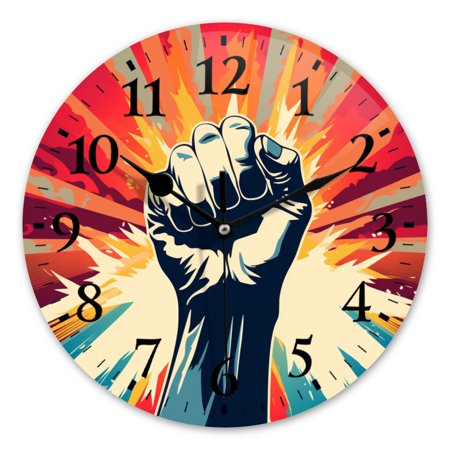 Battery Operated Analog Wall Clocks Non-Ticking Silent Modern Clock Decorative for Home,Office-Hand In Rock Roll Sign Red Blue Stripes Drawing(10inch)