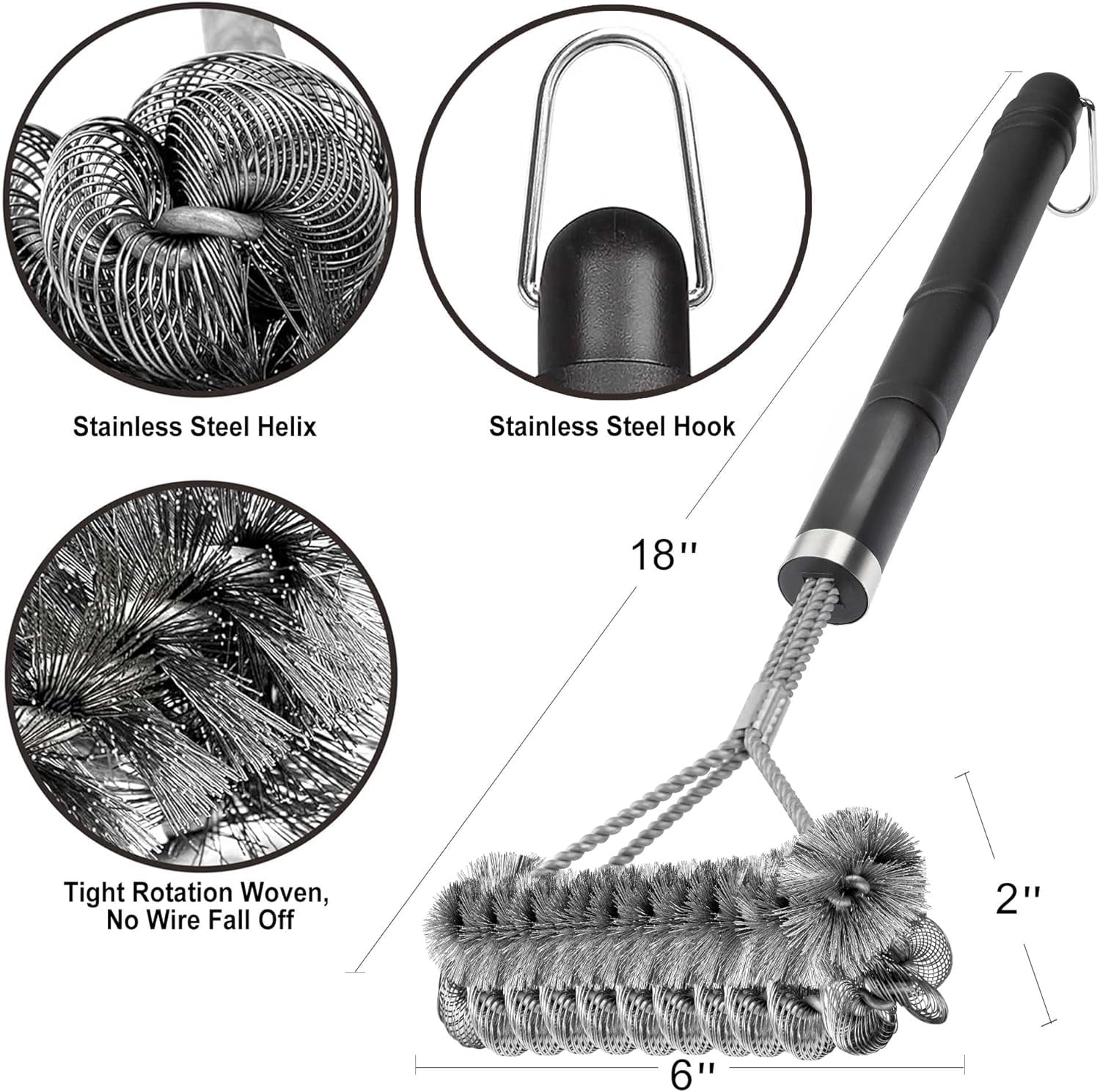 [Wire + Helix] Combined BBQ Brush – 18" Grill Cleaner Brush Scrubber for Gas/Porcelain Grates – Safe & Efficient Grill Cleaning Brush – BBQ Accessories Gifts for Men/Dad