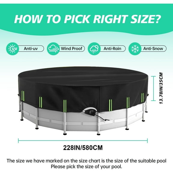 18 Ft Round Winter Pool Covers with Reflective Strips - Black,  Protected