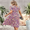 thumbnail image 2 of Robe à Manches Courtes Florale Col en V pour Femmes Plage, 2 of 6