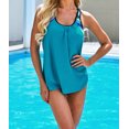 thumbnail image 1 of Women's Blue Splicing Scoop Neck Tankini Swimsuit, 1 of 7