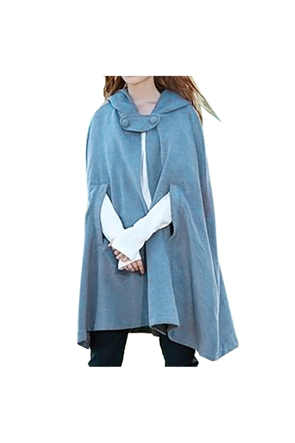 Cloak for Women with Hood Batwing Sleeve Shawl Wool Blend Hooded Cape Poncho Mid-Length Cloak Coat Jacket