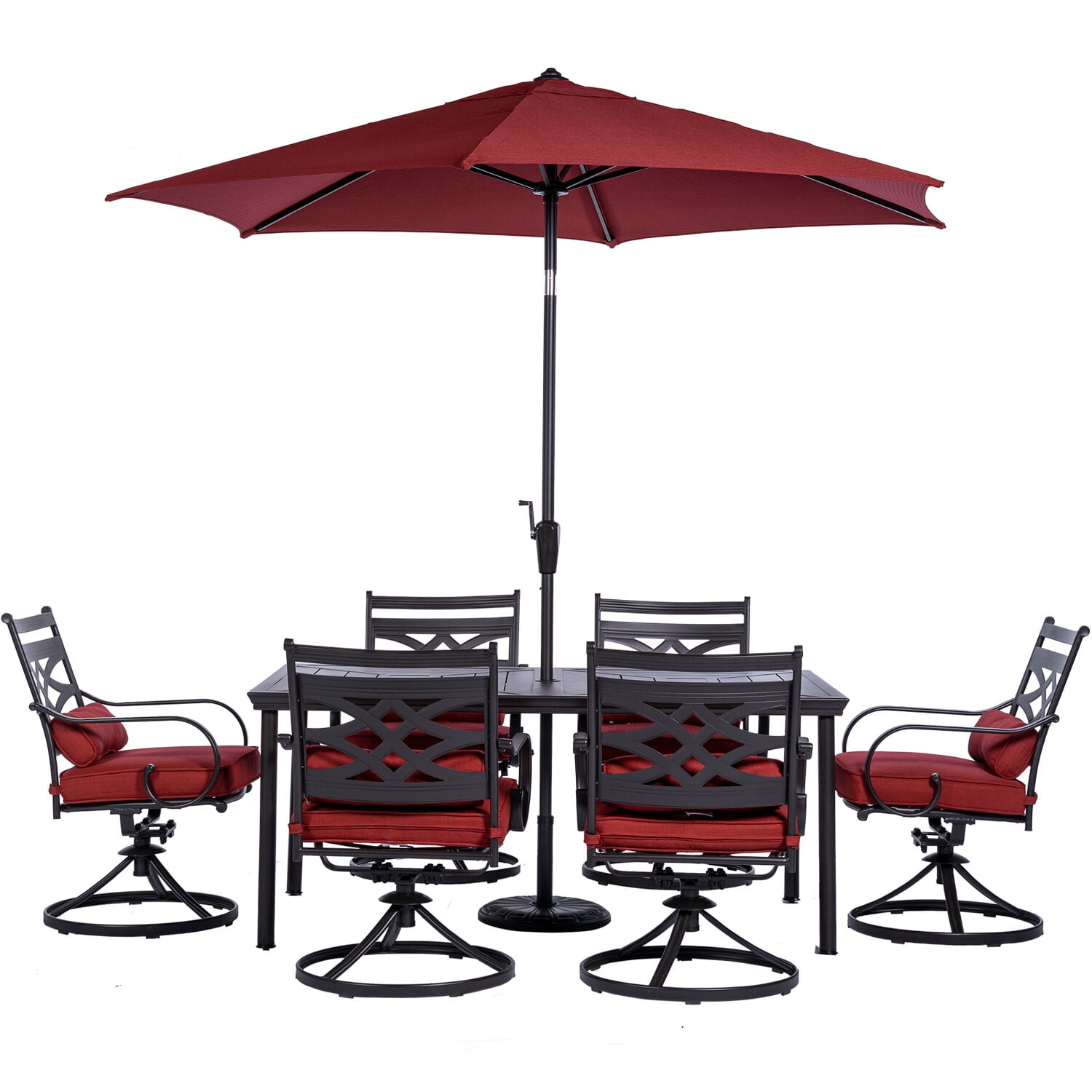 Hanover Montclair 7Piece AllWeather Outdoor Patio Dining Set, 6 Swivel Rocker Chairs with