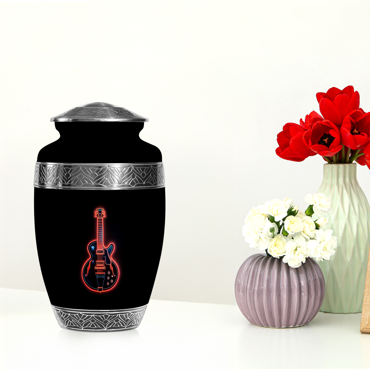 YATSKIA Neon Guitar Large Funeral Urns For Adult Ashes Men And Women, Cremation Urns For Human Ashes Adult Men And Women, (200 Cubic, Large 10 Inch)