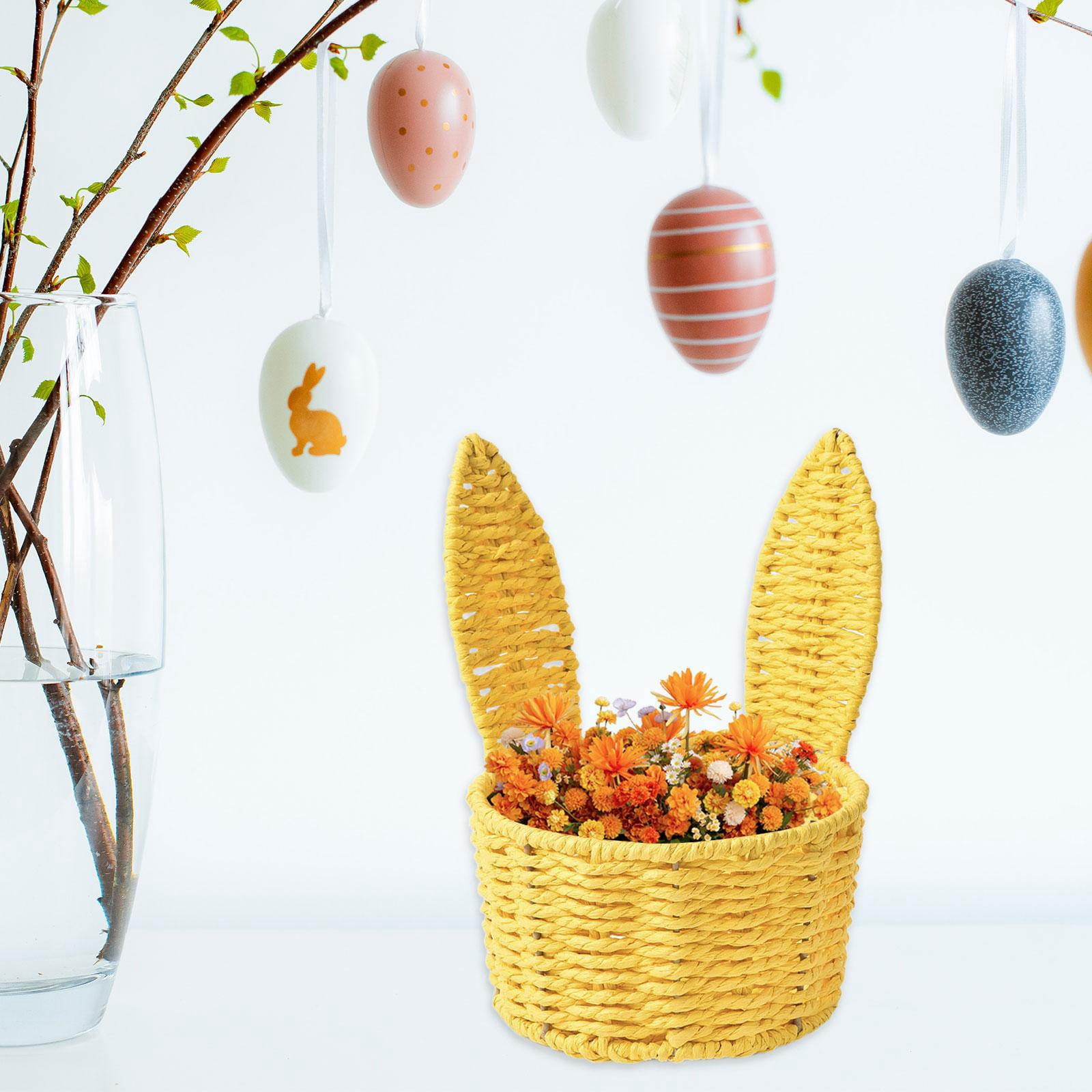 kowaku Easter Woven Bunny Ear Basket Storage Basket Candy Storage Creative Decorative Paper Rope Design Container Multipurpose Organizer Bunny Ear suitable for home decoration festive Yellow
