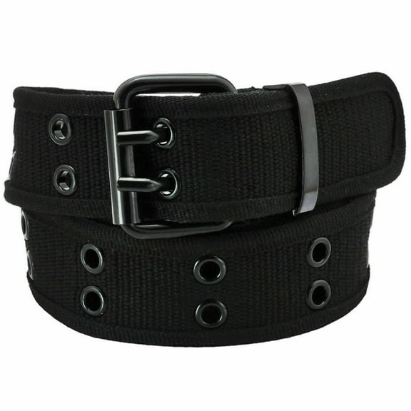 Magg Premium Double Row Grommet Unisex 100% Cotton Canvas Belt, Black, Medium 34"-36"