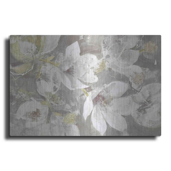 Luxe Metal Art 'Magnolias in Bloom Greige' by Albena Hristova, Metal Wall Art, 16"x12"