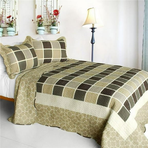 QTS-WBMZR092-2-23 Pandora Hearts - 3 Pieces Cotton Contained Vermicelli-Quilted Patchwork Quilt Set  Full & Queen Size - Gray