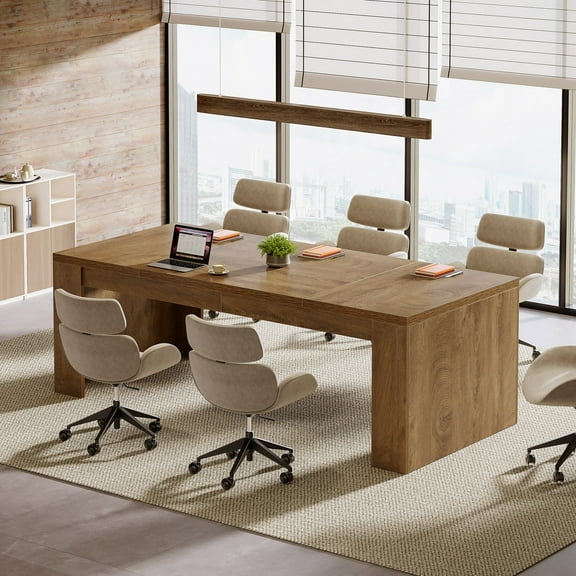 Tribesigns 6 ft Conference Table, Rectangular Meeting Table, Farmhouse Conference Table for Office Meeting Room, Brown