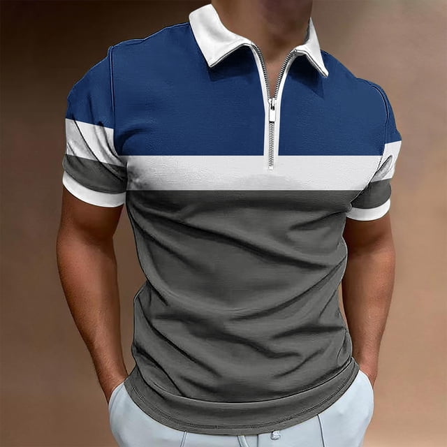 pstuiky Camisas de manga corta para hombre, Camiseta holgada de manga corta con solapa y cremallera para hombre camisas casuales para hombre s