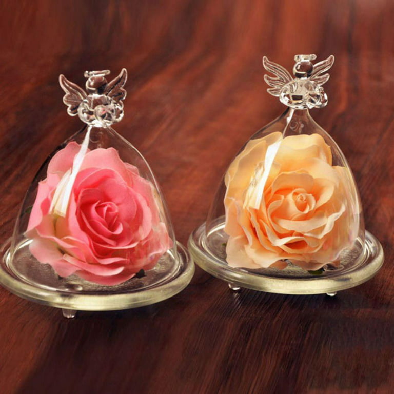Artificial and Dried Flower Eternal Flower Handmade Preserved Real Rose  Glass Cover Holder Immortal Flowers Valentines Day Birthday Gifts Wedding