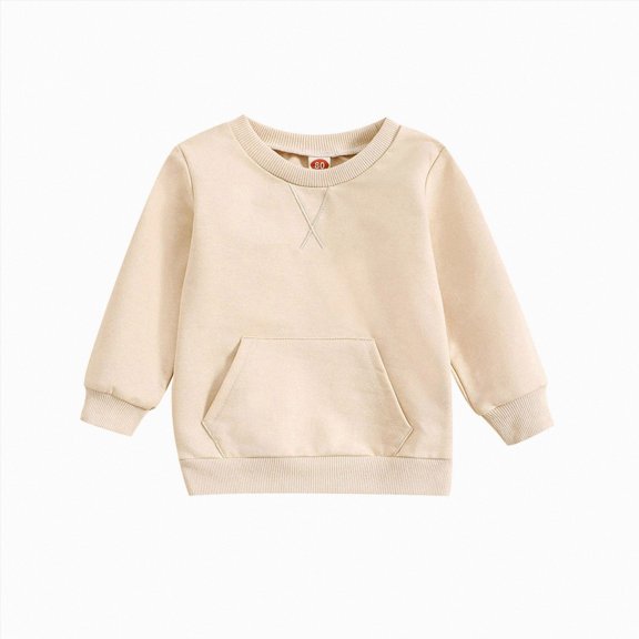 WUANDIXFA Baby and Toddler Girls' Sweatshirt 12 18 24 Months 3T 4T Girl Crew Neck Sweatshirt Long Sleeve Pullover Shirt,Beige,12-18 Months