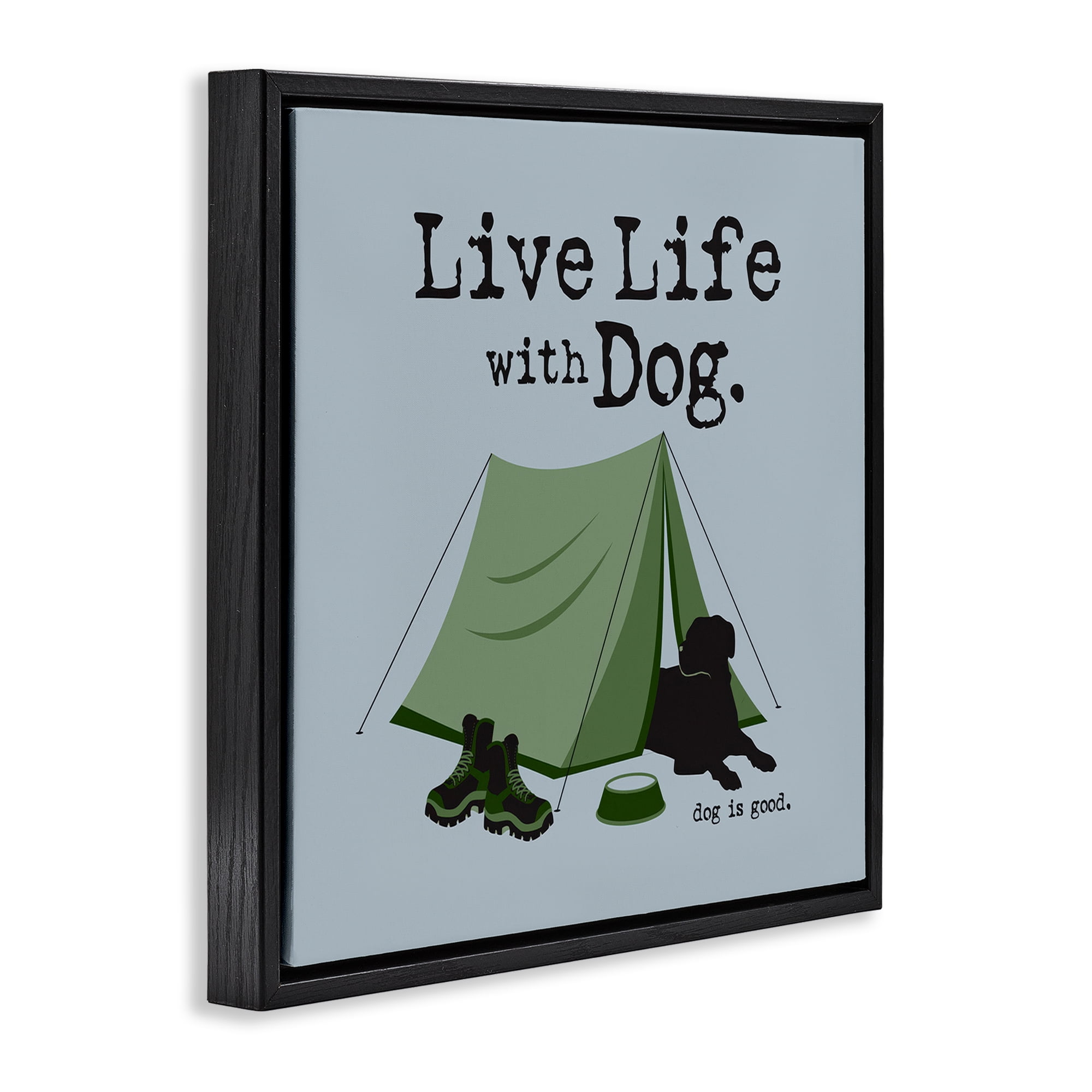 Stupell Industries Camping with Dog Animals Painting Black Floater Framed Canvas Art Print Wall Art, 25 x 25